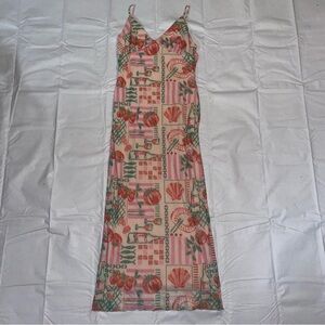 See You Monday Slip Coastal Mesh Cream Patterned Bodycon XL Dress NWT